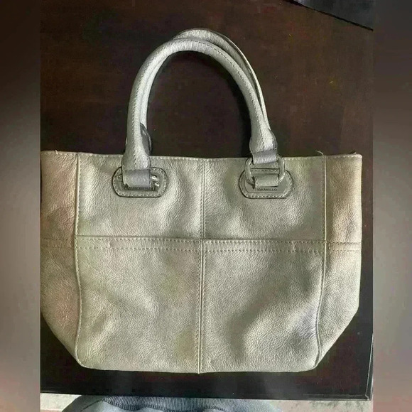 Tignanello Designer Gray Leather Bag Purse Soft Leather Two-Toned Silver Gold - Picture 1 of 16